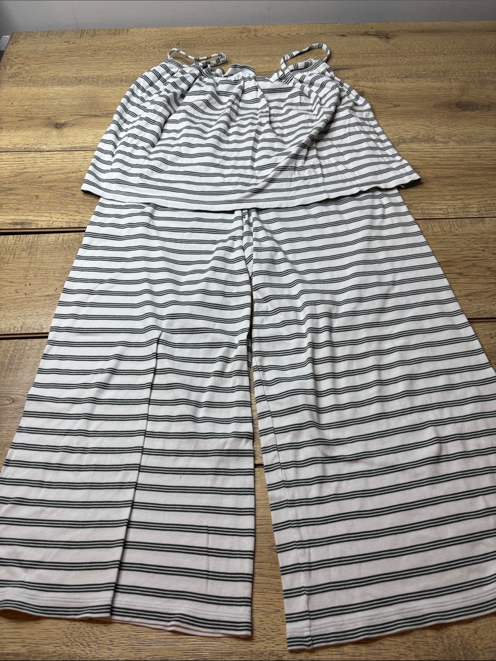 Women’s LAKE 100% Pima Cotton Striped Sleeveless Wide Leg Cropped Lounge Set M